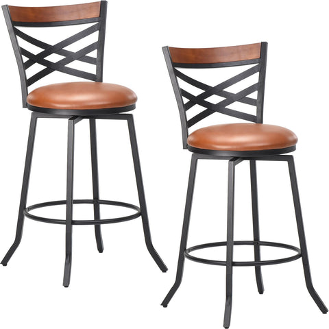 Farini Swivel Bar Stools Set of 2, Country Style Chairs with Back and Footrest for Kitchen Island, Pub, Restaurant
