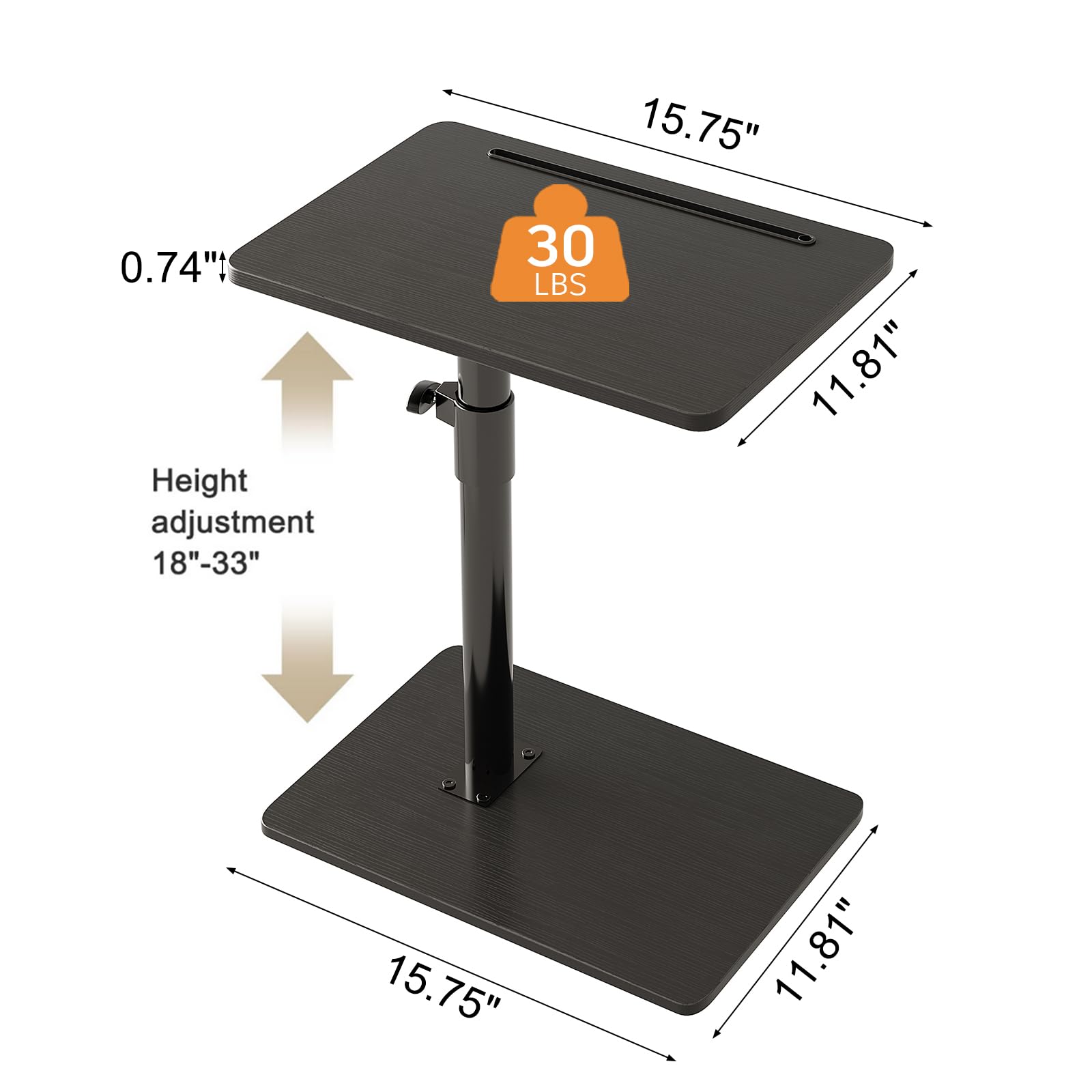 CAIYUN C Shaped Side Table, Height Adjustable Swivel 360° Rotating, Black End Table for Small Spaces