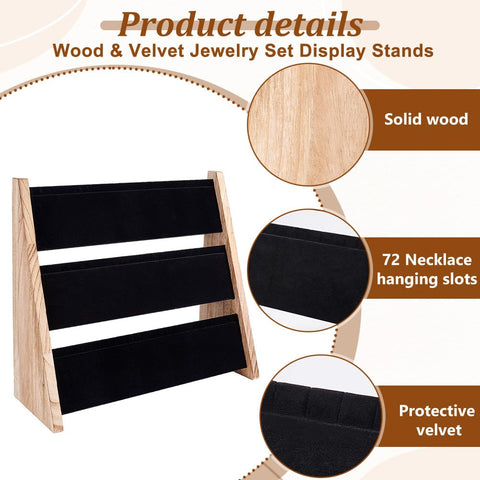PH PandaHall 3-Tier Necklace Jewellery Display Holder, Wood Pendant Holder