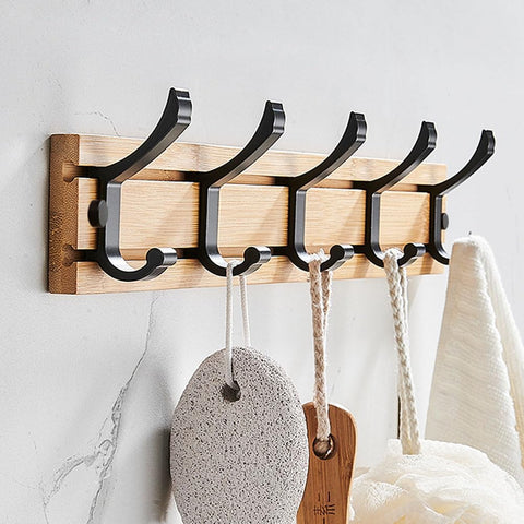 Koomuao Jumuao Bamboo Wall Mounted Coat Rack, 4 Hooks for Hanging Clothes, Bathrobes, Towels, Coats Wall Hook for Entryway, Bedroom, Bathroom