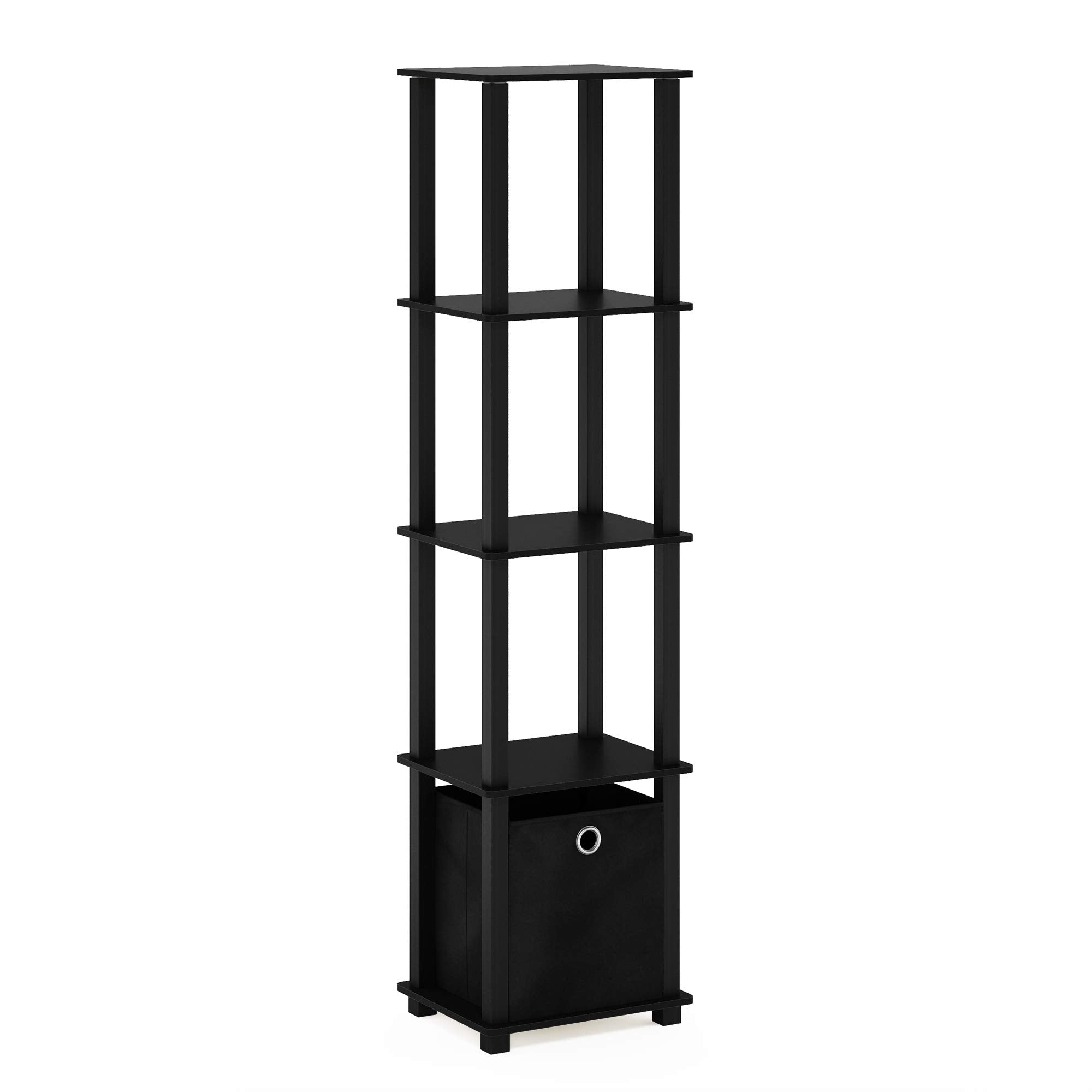 Furinno TURN-N-TUBE Book Shelf, 5-Tier Square Open Frame Display Shelf, Corner Storage Shelves with Storage Bin, Shelving Unit