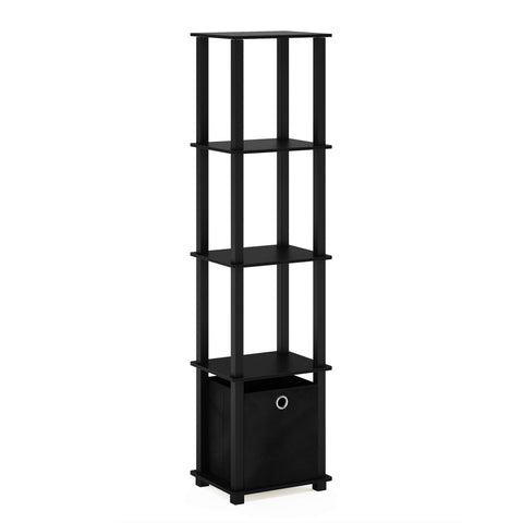 Furinno TURN-N-TUBE Book Shelf, 5-Tier Square Open Frame Display Shelf, Corner Storage Shelves with Storage Bin, Shelving Unit