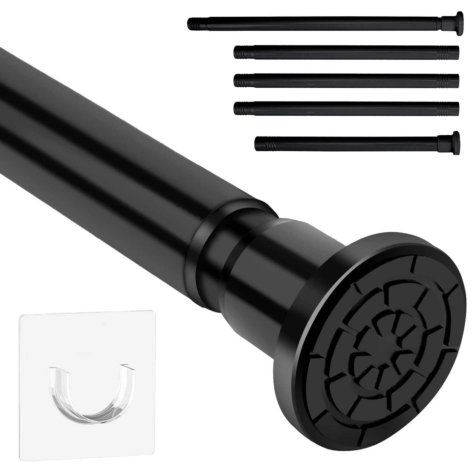 Black Clamping Curtain Bar without Drilling, 71-199 cm Adjustable for Curtains in Bathroom, Bedroom, Wardrobe & Balcony (1 Piece)