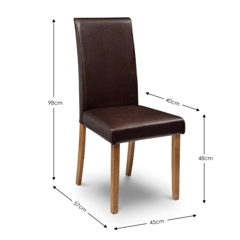 Julian Bowen Hudson Dining Chairs, Set of 2, Brown - H95.5 x W44 x D56cm