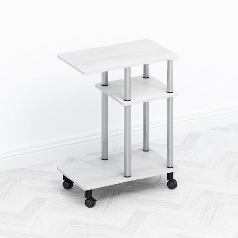 Furinno TOMI Side Table, 3-Tier C-Shape Open Shelf End Table with Wheels, Night Stand, Bedside Table, Toolless Assembly, for Living Room, Bedroom
