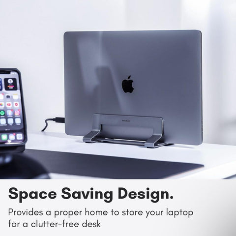 Macally Vertical Laptop Stand for Desk - Adjustable Desk Laptop Holder for Universal Compatibility - Saves Space & Improves Airflow