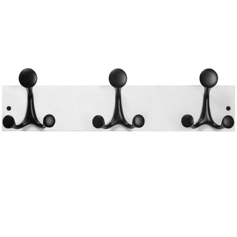 SKOLOO 43cm White Wood Coat Rack Wall Mount with 3 Triple Hooks - Ideal for Family Entrances, Classrooms, and Pet Supplies Storage