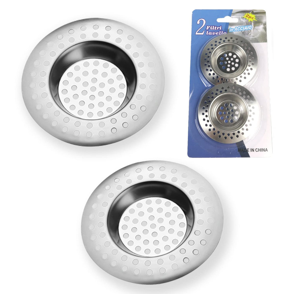 2pk Bath Plug Hair Catcher – Plug Hole Hair Catcher, Shower Plug Hair Trap | Stainless Steel Flat Sink Strainer for Bath and Kitchen – 7.7cm | 90 Hole