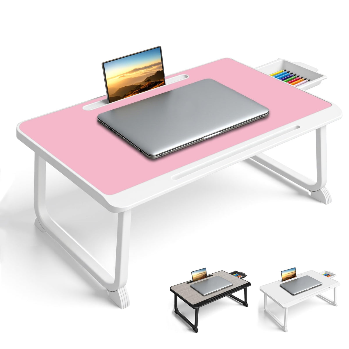 Lap Desk, Bed Table with Drawer, for Laptop, Reading, Writing, Eating & Watching Movies on Bed, Sofa, or Floor, Office and Home (Red)
