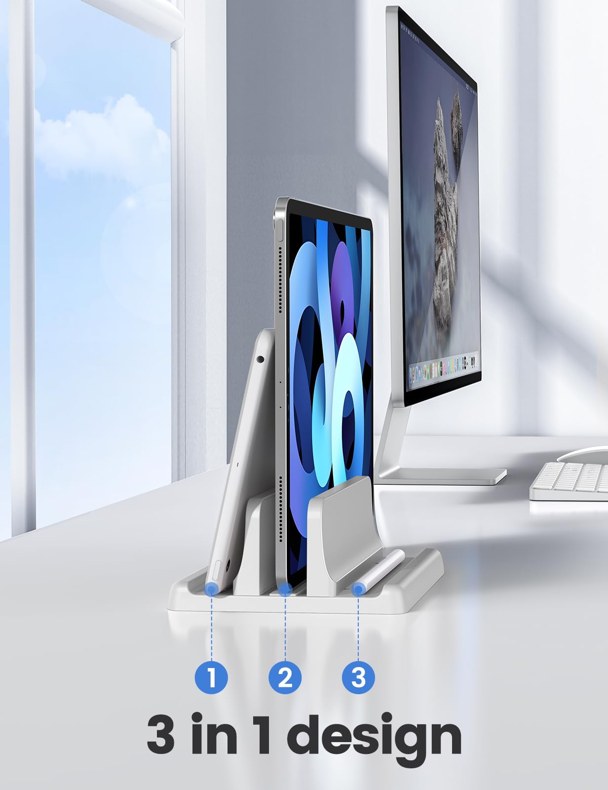 Vaydeer Vertical Laptop Stand Holder Plastic Adjustable Dock for MacBook Pro, Air, HP, Dell, Microsoft Surface, Lenovo, Up to 17.3 Inches (White)