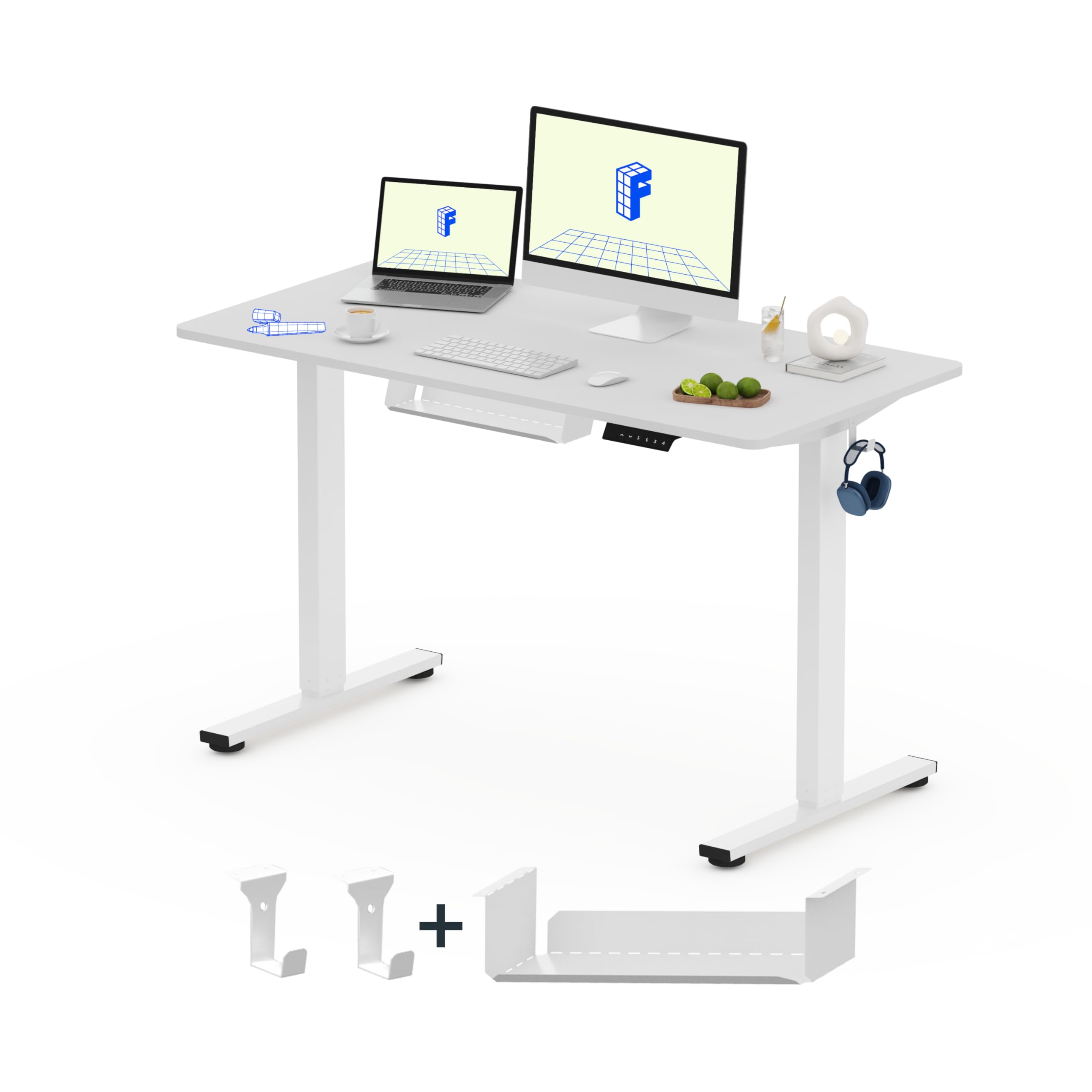 FLEXISPOT ONE PIECE Electric Standing Desk Height Adjustable Sit Stand Up Desk with Memory Smart Panel (White Frame+120x60cm White Desktop)