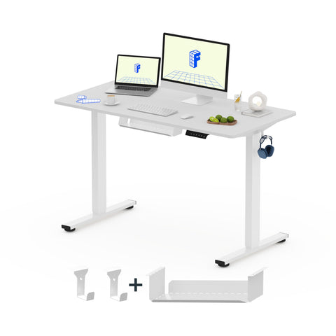 FLEXISPOT ONE PIECE Electric Standing Desk Height Adjustable Sit Stand Up Desk with Memory Smart Panel (White Frame+120x60cm White Desktop)
