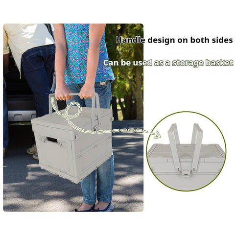 beolur 2-in-1 Foldable Storage Box & Table – Collapsible Organizer with Pull-Out Tabletop, Space-Saving for Car Boot, Campervan, RV & Home, ABS+PP