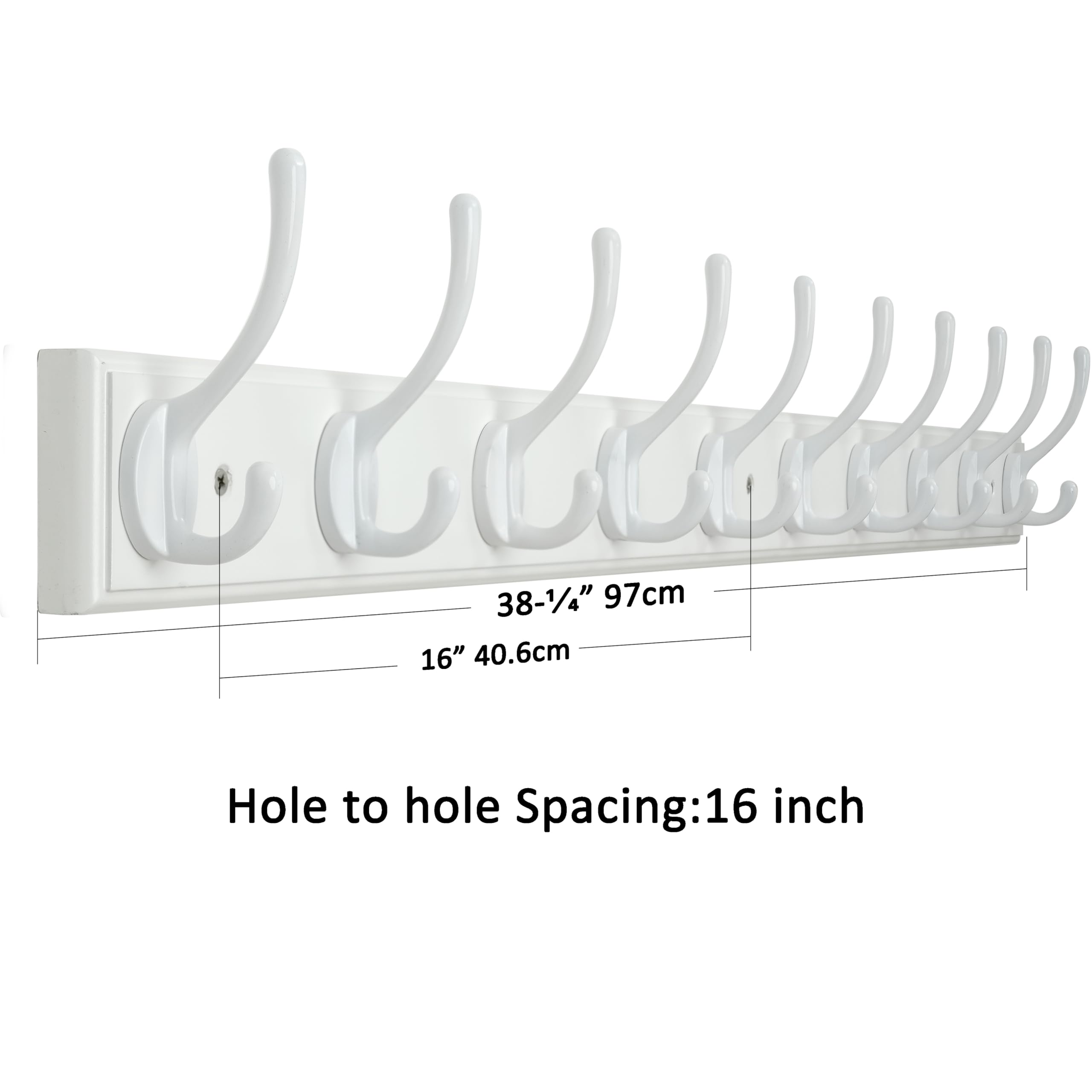 WEBI Coat Rack Wall Mounted,10 Hooks,97cm Long Wall Coat Hanger,Coat Hooks Wall Mounted for Hanging Coats,Clothes,Jacket,White,2 Packs