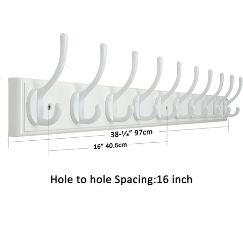 WEBI Coat Rack Wall Mounted,10 Hooks,97cm Long Wall Coat Hanger,Coat Hooks Wall Mounted for Hanging Coats,Clothes,Jacket,White,2 Packs