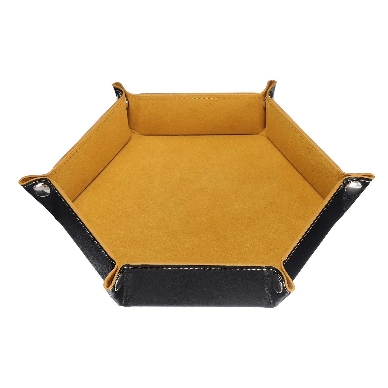 sourcing map PU Leather Dice Tray Unisex Valet Tray Folding Hexagon Tray Portable Entryway Table Nightstand Bedside Desk Holder for Key Wallet Watch