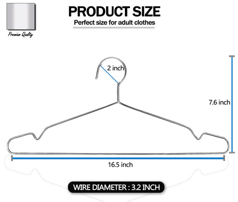 GVTECH Metal Stainless Steel Hanger, [50 Pack] Solid Hanger 42 CM Heavy Duty Lightweight Sturdy and Durable for Standard Jacket Pants Space Saving
