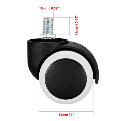sourcing map Office Chair Casters Wheels 2 Inch PU Twin Wheel M10x14mm Threaded Stem Swivel Caster White, 5 Pcs