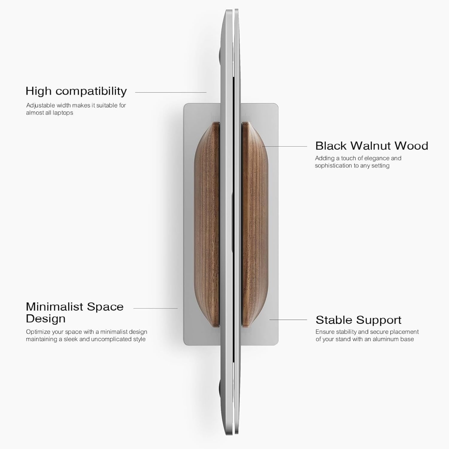 QinCoon Vertical Laptop Stand for Desk, Black Walnut Wood and Aluminium Laptop Holder for All MacBook, Surface, Samsung, HP, Dell, ‌Chromebook