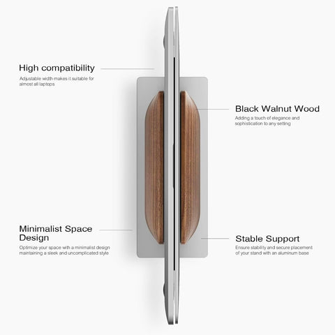 QinCoon Vertical Laptop Stand for Desk, Black Walnut Wood and Aluminium Laptop Holder for All MacBook, Surface, Samsung, HP, Dell, ‌Chromebook