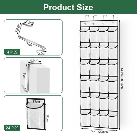AUAUY Over the Door Shoe Storage Organiser, 24 Mesh Pockets