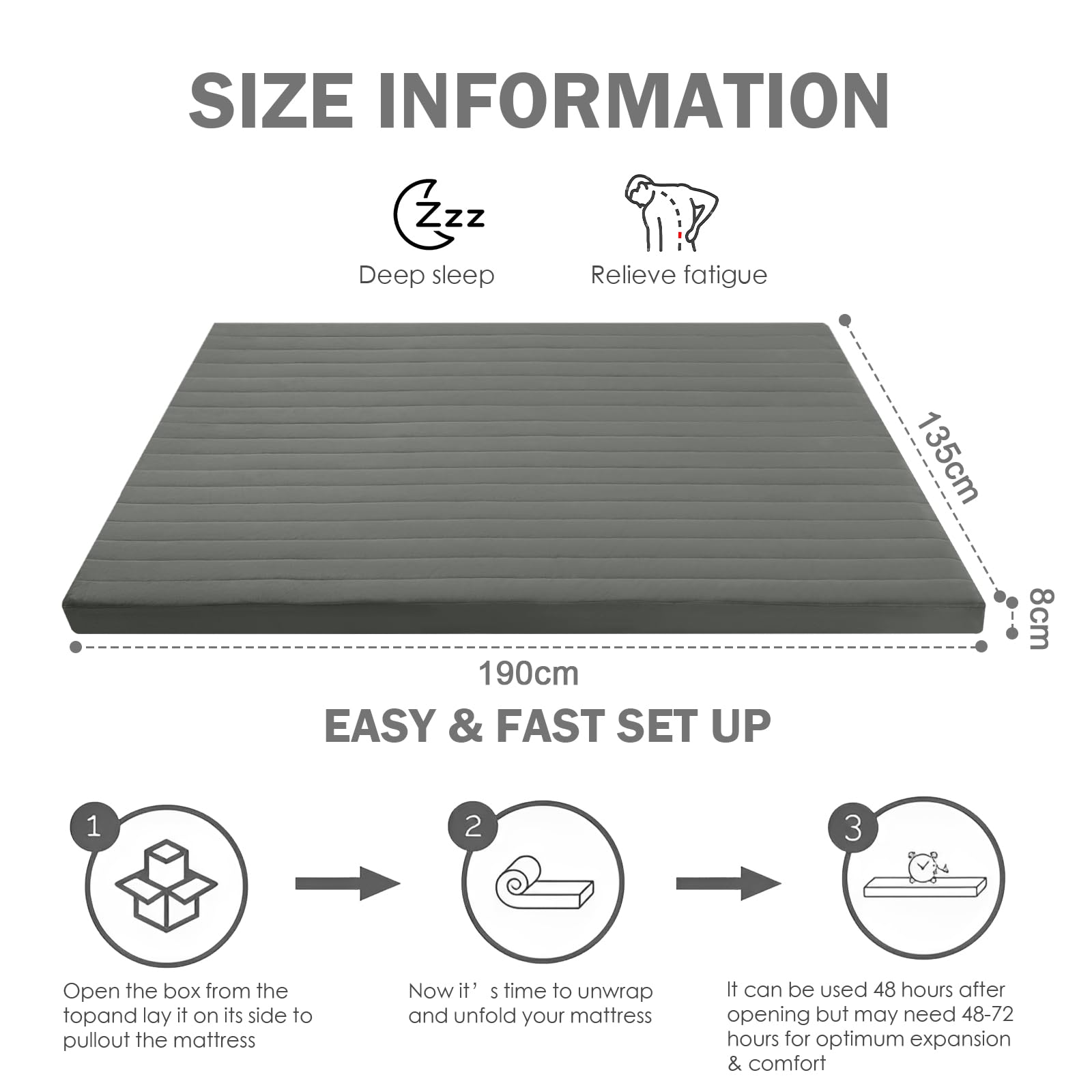 MeMoreCool Roll Up Floor Mattress Double 190x135cm, Dark Gary