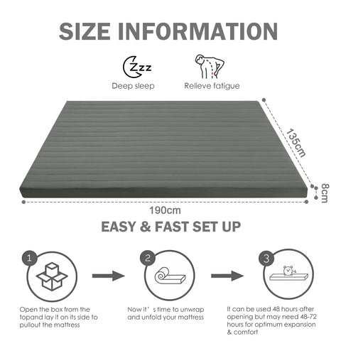 MeMoreCool Roll Up Floor Mattress Double 190x135cm, Dark Gary