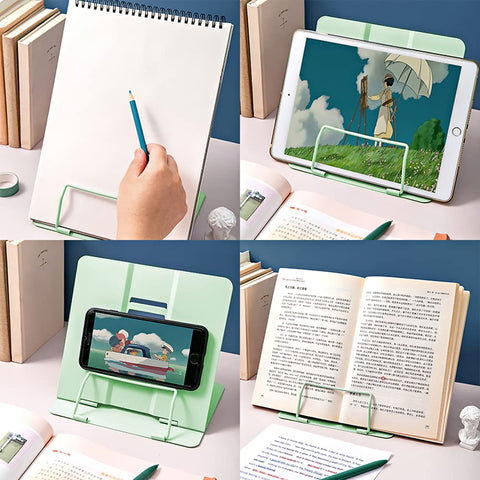 Book Stand, Multifunctional Metal Book Holder for Reading (Green)