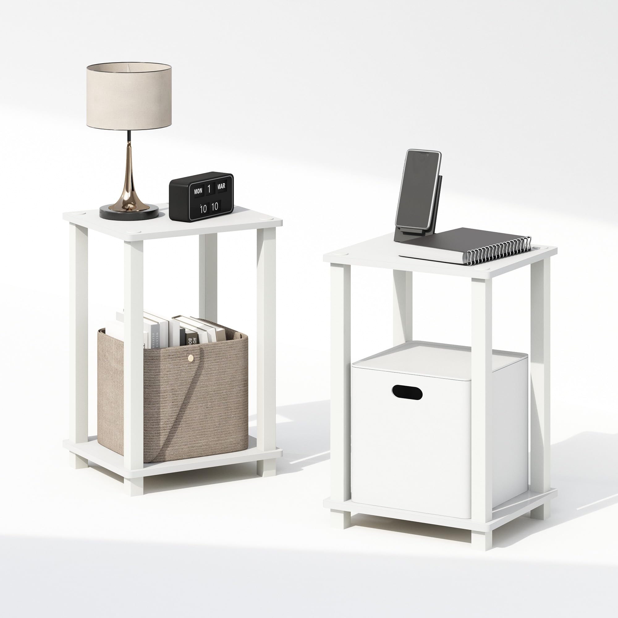 Furinno SIMPLISTIC Night Stand Set of 2, 2-Tier Small Nightstand with Open Shelf, Toolless Bedside Table, End Table, Side Table, for Bedroom