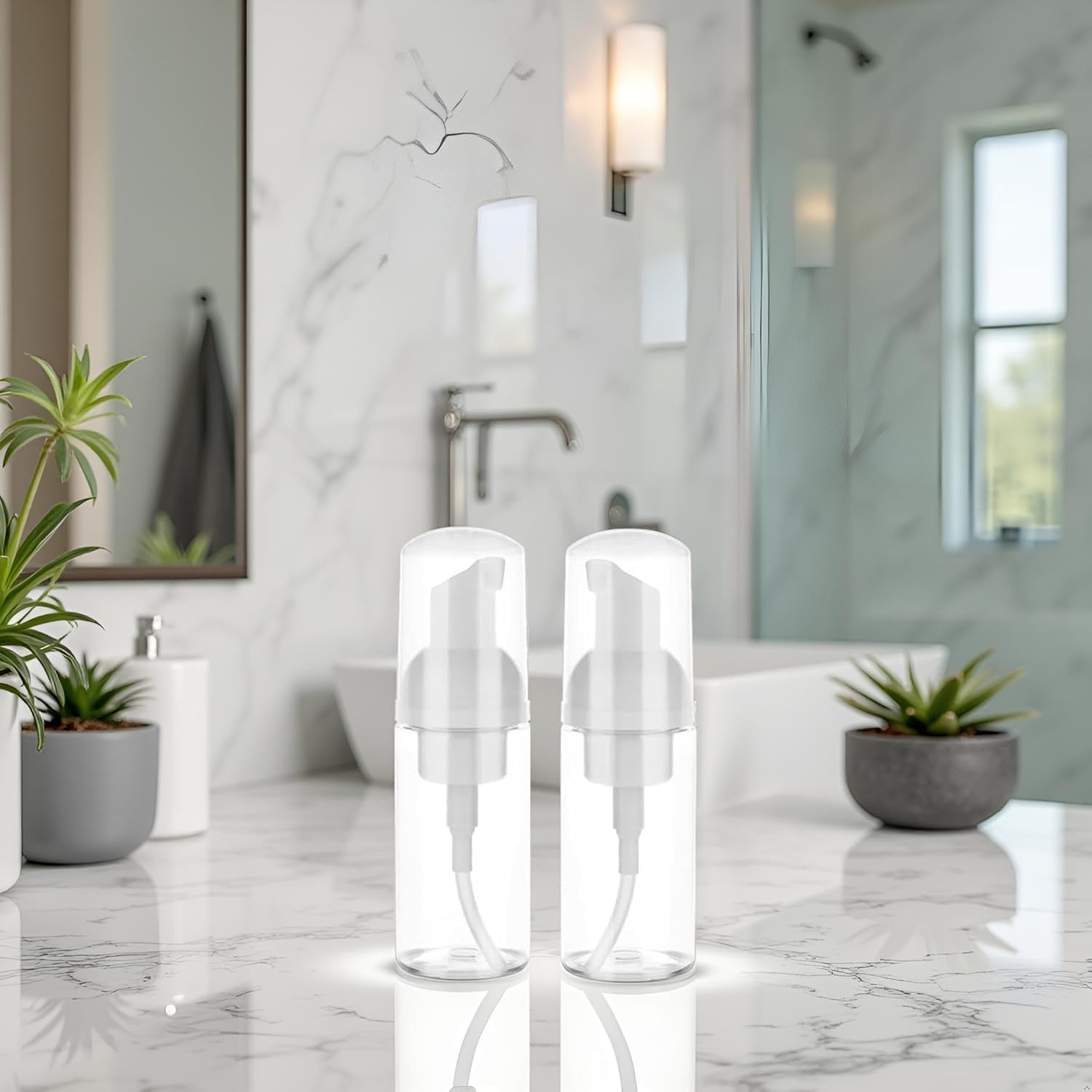 2 Packs Transparent Foam Pump Bottle Travel Small Size Mousse Foam Dispenser Mini Empty Clear Plastic Foaming Soap Dispenser Refillable Pump