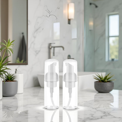 2 Packs Transparent Foam Pump Bottle Travel Small Size Mousse Foam Dispenser Mini Empty Clear Plastic Foaming Soap Dispenser Refillable Pump