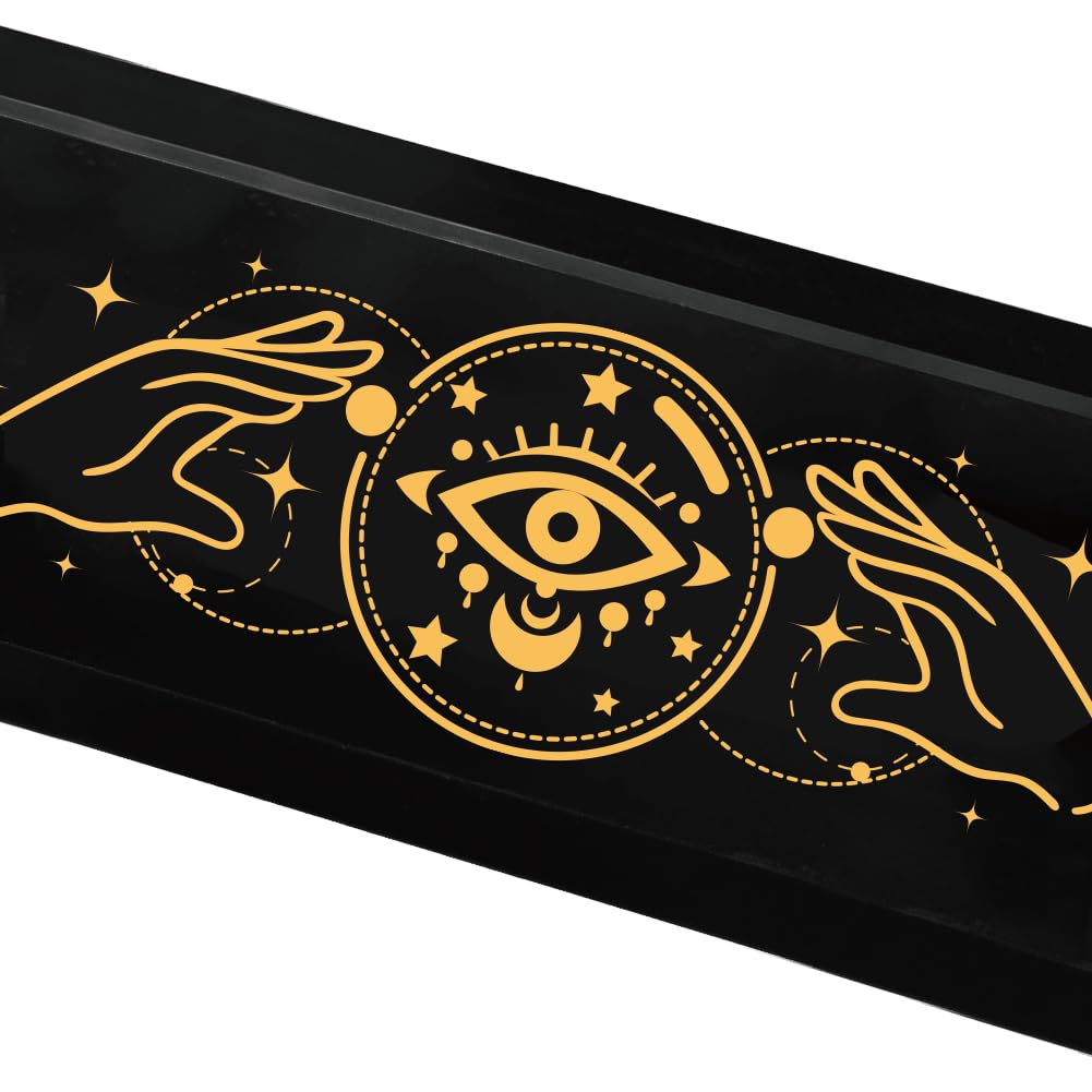 BEUNITONE Wooden Pendulum Crystal Display Holder, Witchcraft Supplies Organizer with Devil's Eye Pattern Tray