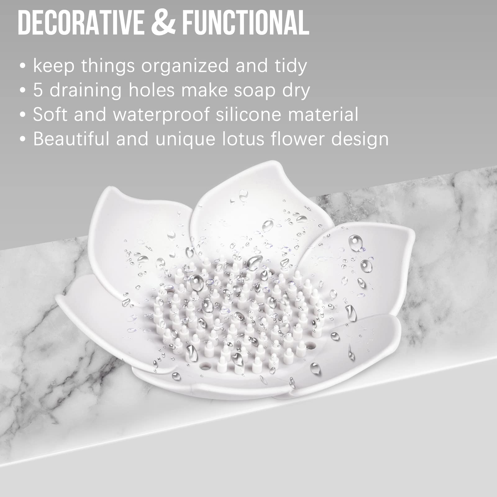 Soap Dishes with Draining, 3 Pack Bathroom Bar Soap Holder for Shower Silicone Self-draining Floral Lotus Shaped Sponge Bar Soap Holder Soap Tray for