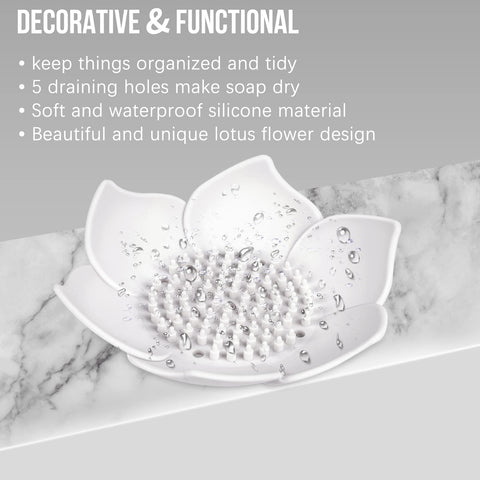 Soap Dishes with Draining, 3 Pack Bathroom Bar Soap Holder for Shower Silicone Self-draining Floral Lotus Shaped Sponge Bar Soap Holder Soap Tray for