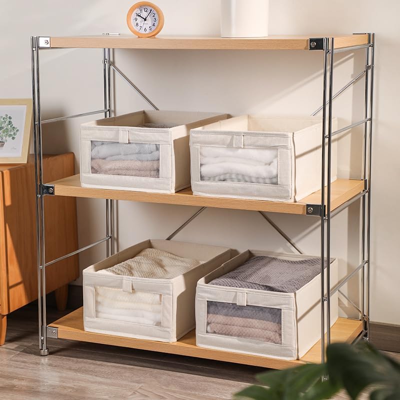 Coloch 6 Pack Wardrobe Clothes Organiser, Collapsible Closet Storage Box Fabric Clothing Organizer Stackable Organizer Basket with Clear Window for