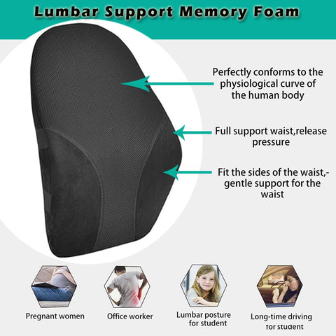 myAIMS Lumbar Support Memory Foam Back Pain Back Support Office Chair, Car Seat, Gaming, Wheelchair