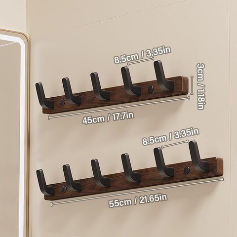 Lxoraziy Wall-Mounted Coat Rack - Walnut Coat Rack Hook, Heavy Duty Wooden Wall Coat Hanger with 5 Coat Hooks for Hanging Coats, Hats, Clothing