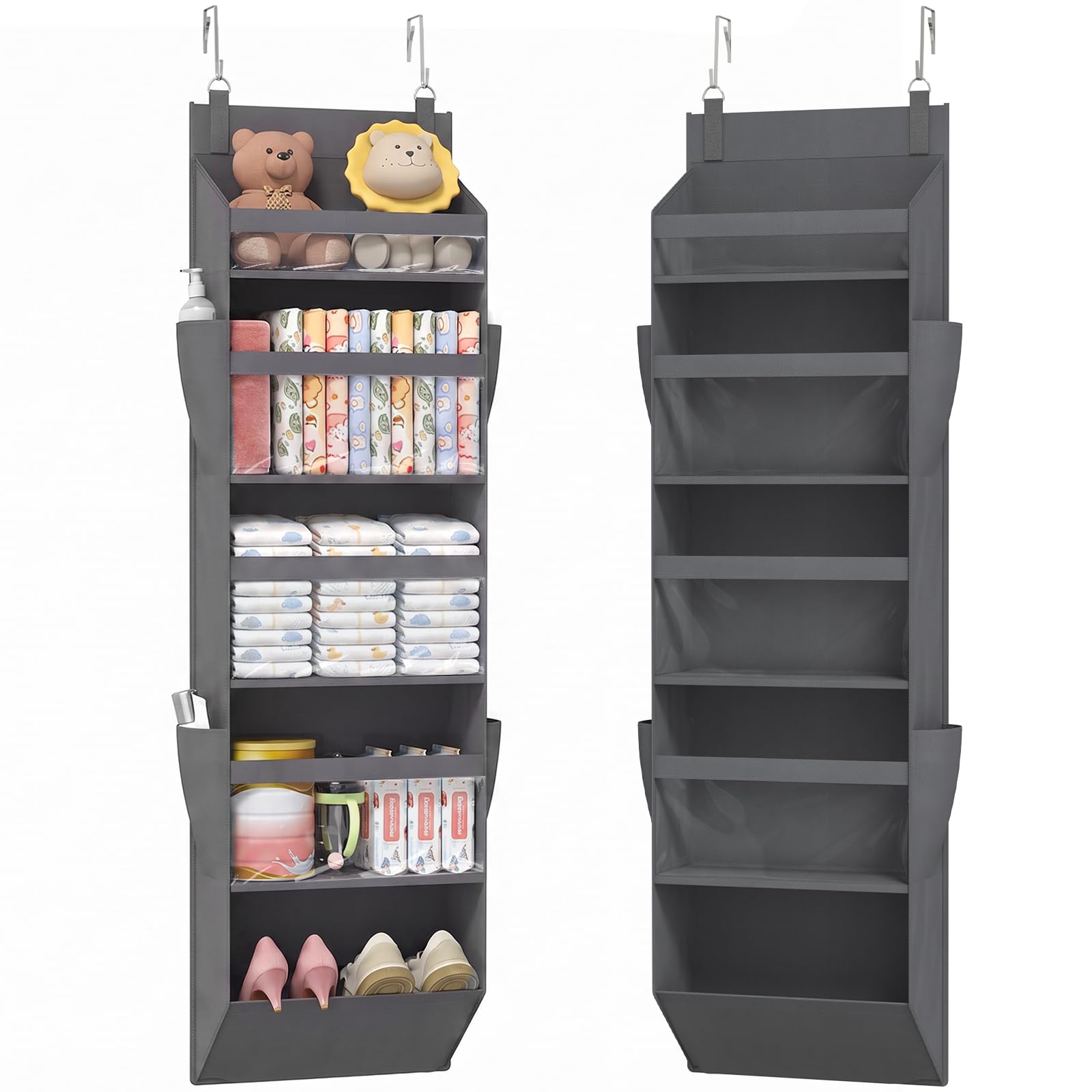Lifewit Over the Door Storage, Clear Hanging Organiser with 4 Side Pockets, Anti Tilt 40 lbs Load Behind Door for Dorm, University Essentials, Room