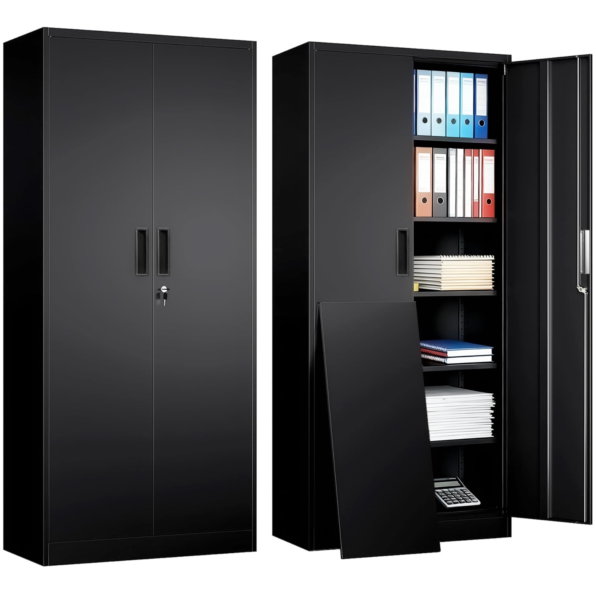 TaskStorz Metal Storage Cabinet, Office Storage Cabinet, Black,180*80*40cm