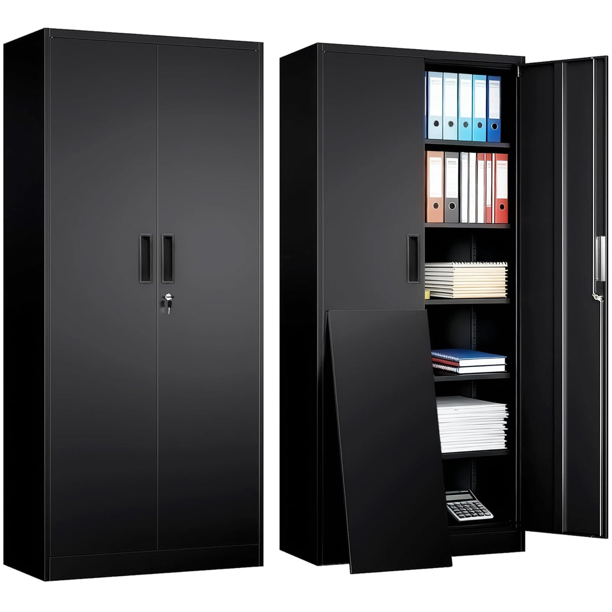 TaskStorz Metal Storage Cabinet, Office Storage Cabinet, Black,180*80*40cm