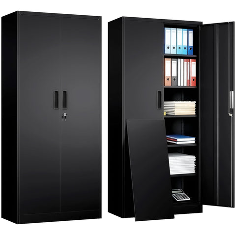 TaskStorz Metal Storage Cabinet, Office Storage Cabinet, Black,180*80*40cm