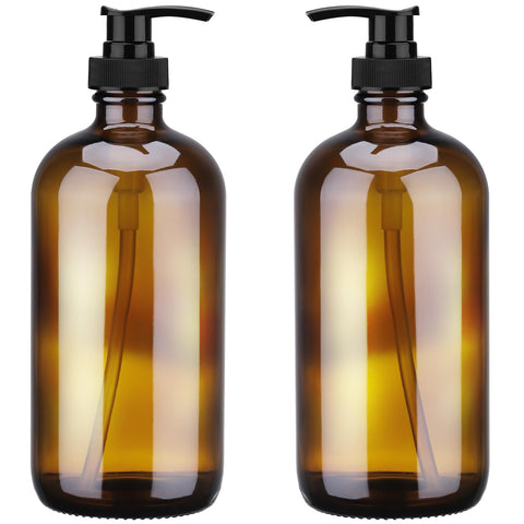 Hejo 2 Pcs Amber Glass Soap Dispenser, 500ml Hand and Dish Soap Dispenser