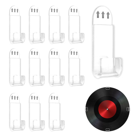 Huakaile 12 Pieces Acrylic Vinyl Record Wall Mount with Adhesive Tape, No Screw Record Display Shelf Storage Hangers