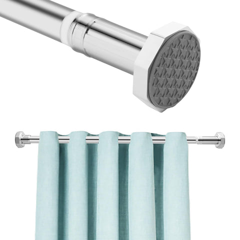 DEWEL Stainless Steel Shower Curtain Pole, 130-230cm Extendable No Drill Shower Curtain Rod Net Voile Curtains Rail