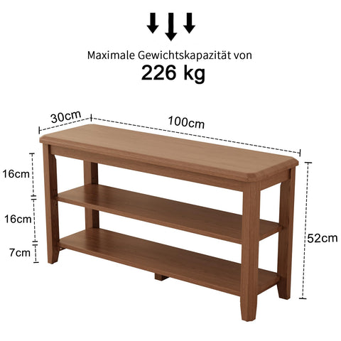 AQIMUELE Small Shoe Bench, Shoe Bench Storage with Seat, Wooden Shoe Rack 2-Tier, for Hallway, Entryway, Living Room, Bedroom, 100cm (Walnut)