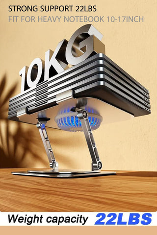 KEROLFFU Laptop Stand Fan with 360 Rotating Swivel Base, 10inch Riser Height Adjustable for Typing/Viewing/Presentation,Metal Ergonomic Strong