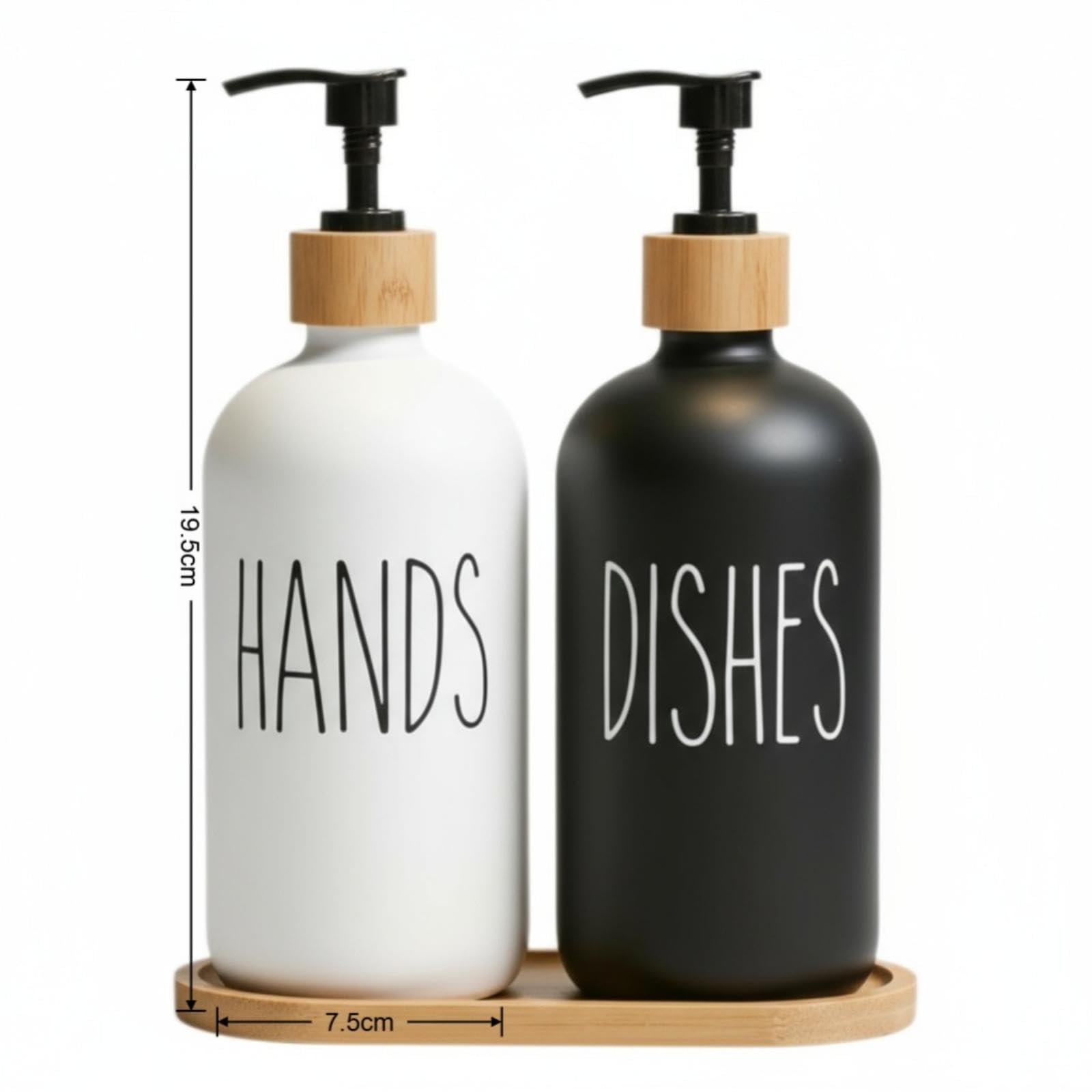 kitchen Soap Dispenser Set, washing up liquid dispenser,Glass Bottle Jar with Bamboo Tray,suitable for Bathroom, Kitchen, Laundry Room