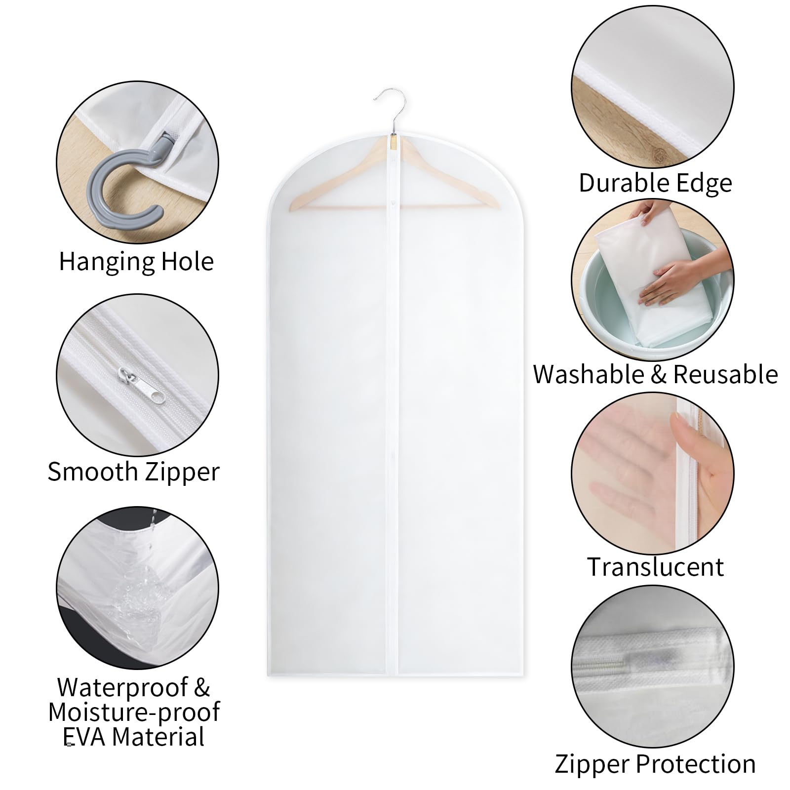 Ogetok 10 PCS Long Garment Covers Translucent Clothes Full Zipper Bags with Zip for Men Women