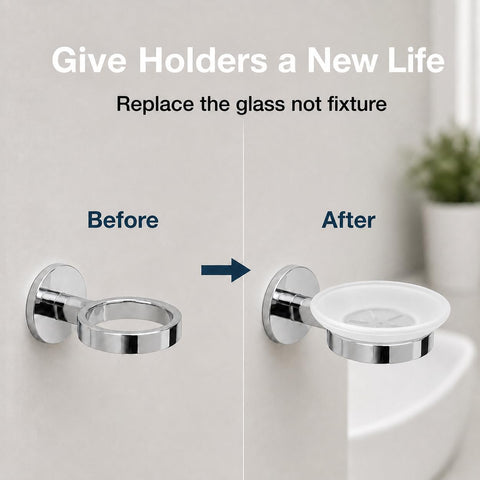 Glass Soap Dish Replacement, Round, Frosted, Matt Glass