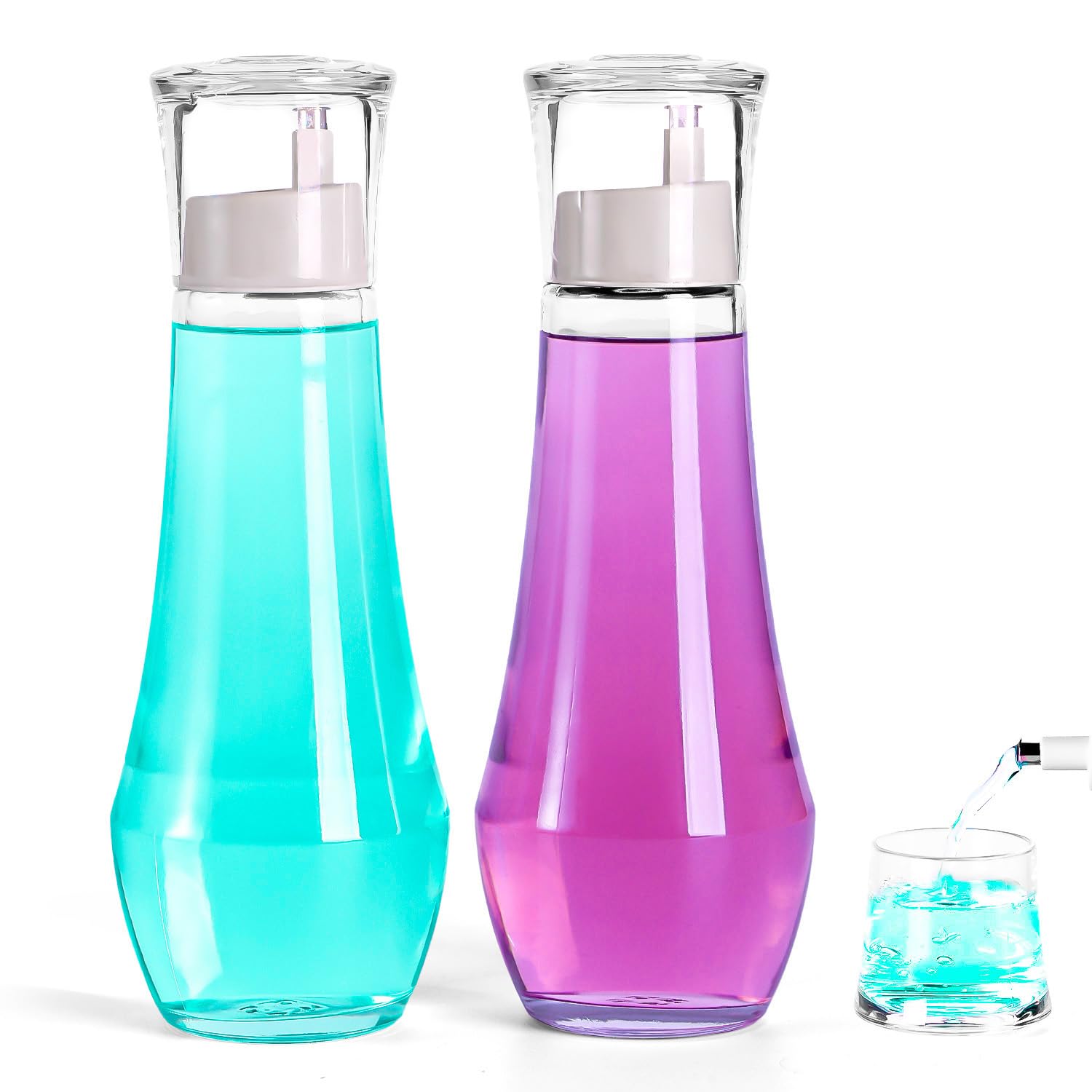 ZOBONETI Glass Mouthwash Dispenser with Cup, 8.8 OZ, Set of 2